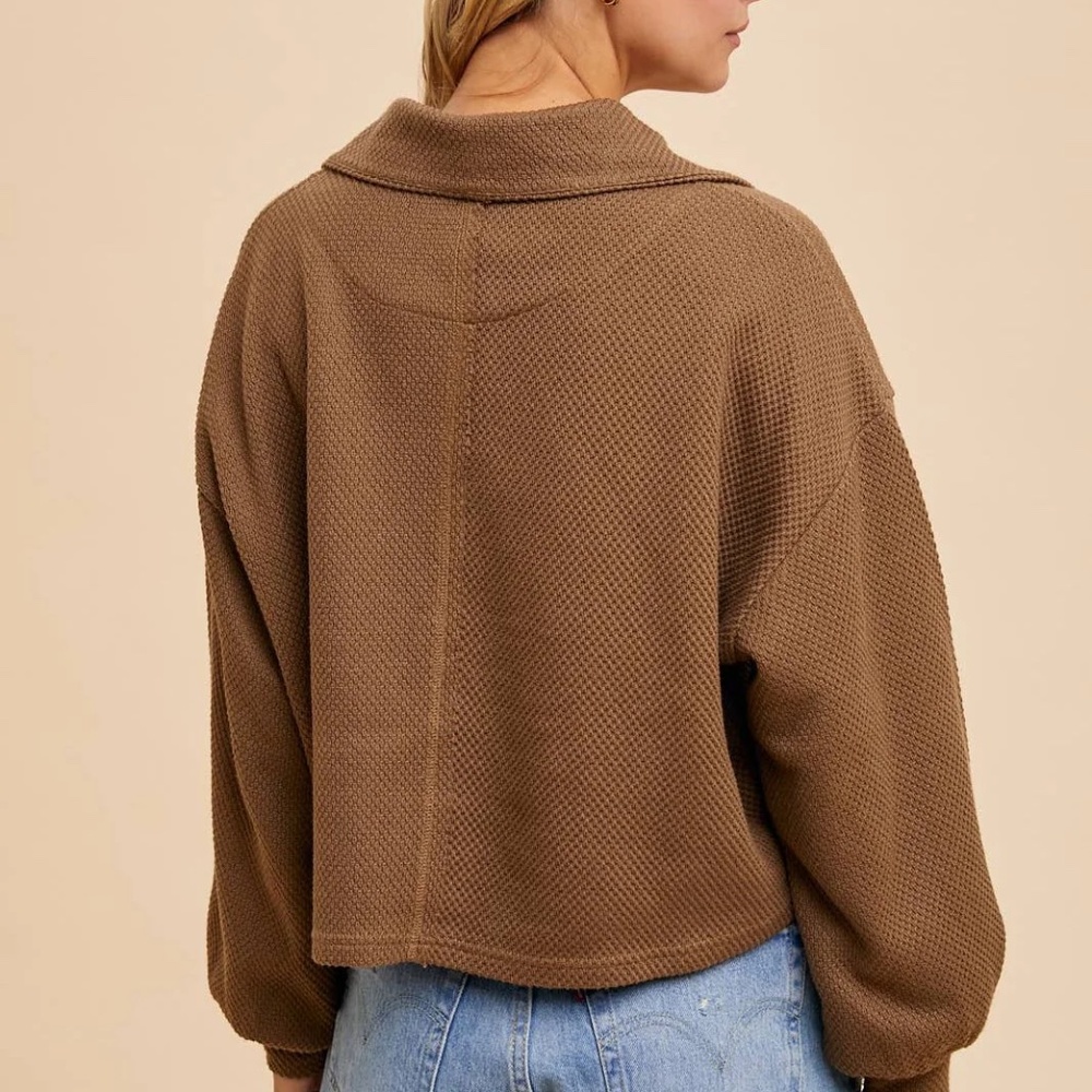 NWT Cotton Waffle Half Zip Top - Picture 3 of 3